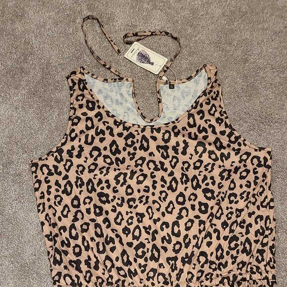 NWT Skorts Leopard print Summer Sleeveless Casual Tie Waist Romper - Picture 2 of 4